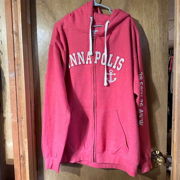 NWOT Pink Zip Up Hooded Sweatshirt Womens XL Annapolis written on the front - Picture 1 of 10